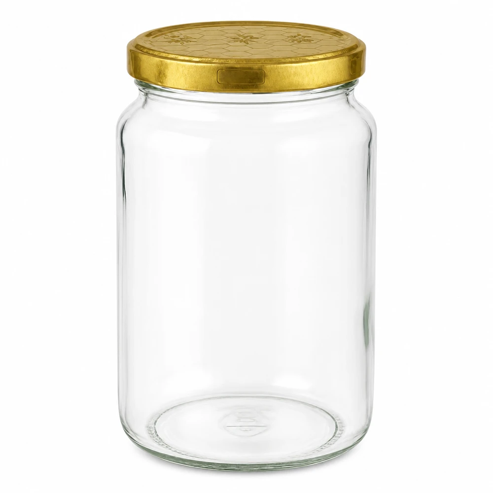 795 ml ronde pot met gouden BasicSeal deksel honingraat UN sluiting voor honing en jam