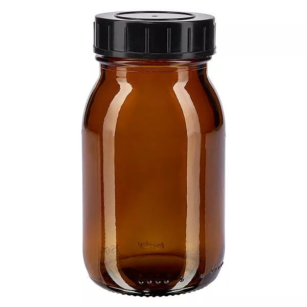 150ml amberkleurig glazen flesje met wijde hals en schroefdop