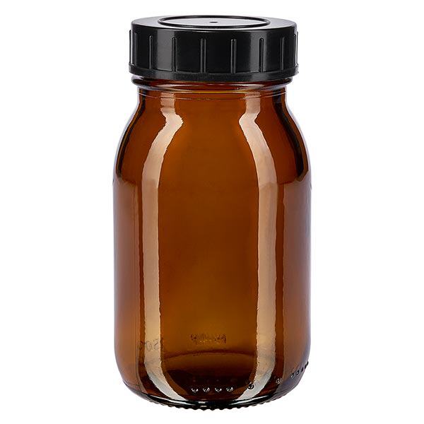 150ml amberkleurig glazen flesje met wijde hals en schroefdop 150ml amberkleurig glazen flesje met wijde hals en schroefdop