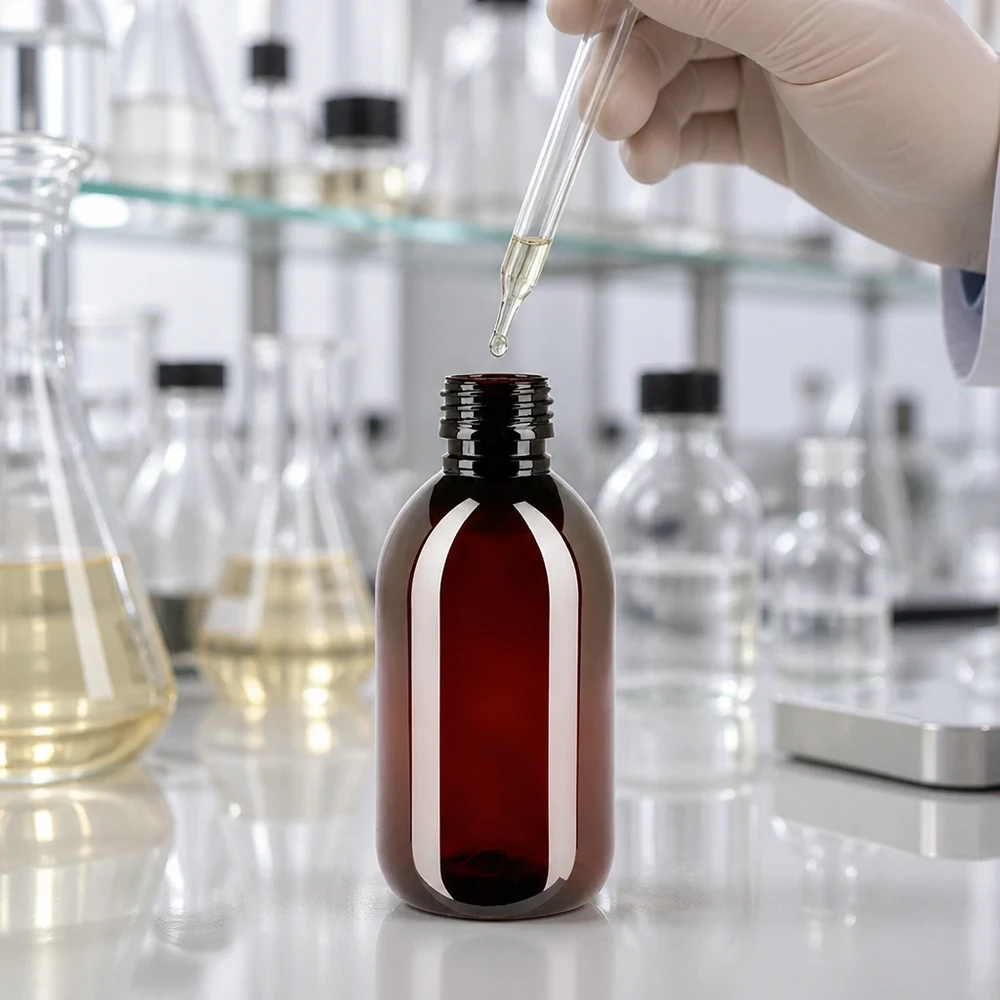PET fles 250ml PP28 zonder dop De lichtondoorlatende PET-fles van 250 ml (PP28) beschermt UV-gevoelige werkzame stoffen en natuurlijke extracten