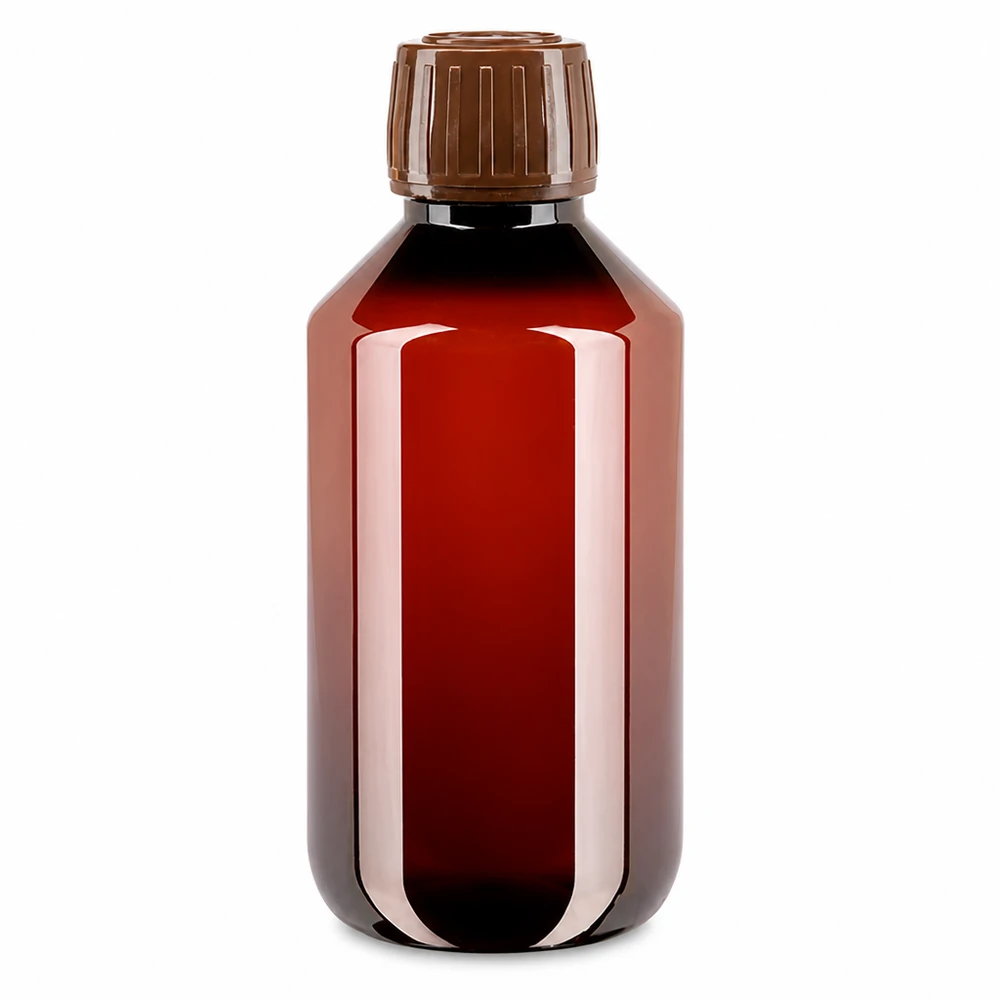 50 ml PET medicijnfles met verstuiver zwart GCMI 28/410 incl. dop transparant, standaard Kleine braune PET Kunststoffflasche 200ml mit kindersicherem Drehverschluss