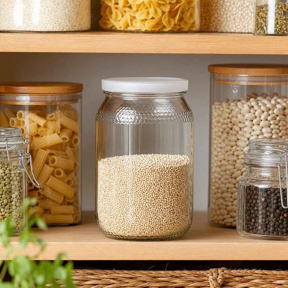 Honingpot 900ml met quinoa in keuken voorraadkast Voorraadkast BasicSeal deksel wit UNiTWIST