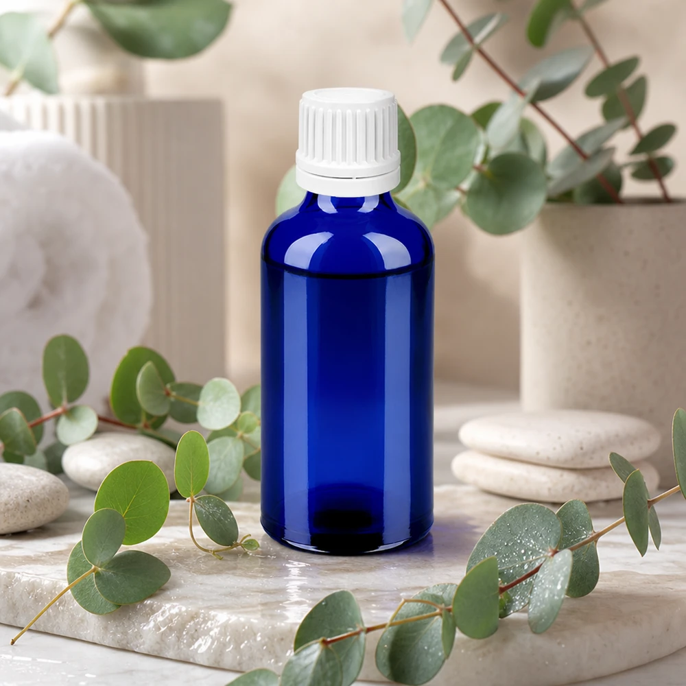 50ml pipetfles in helder blauw voor cosmetica en natuurgeneeskunde met 0,7mm opening UT18/50