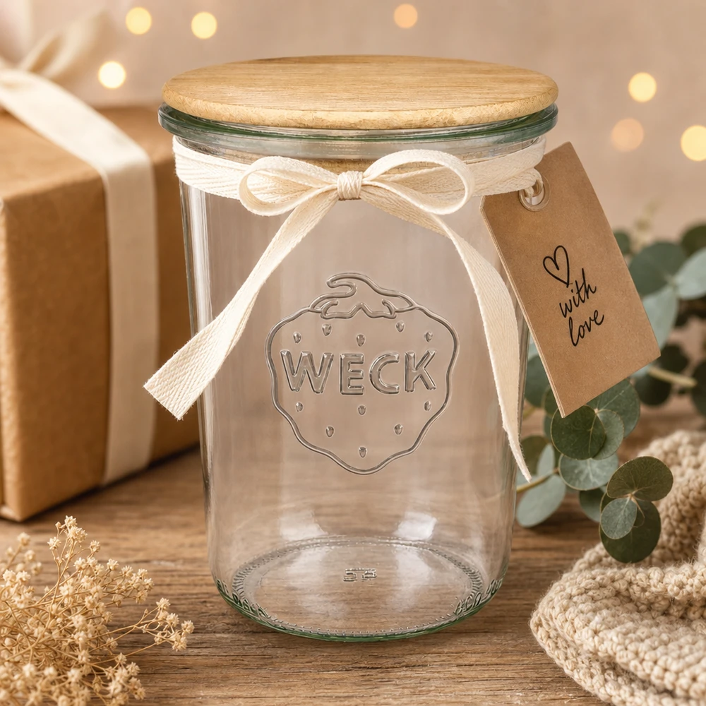 850ml stortglas WECK RR100 met hout deksel WECK bekers 850ml RR100 houten deksel geschenkdoos met striklabel Feestelijke decoratie Kerstmis