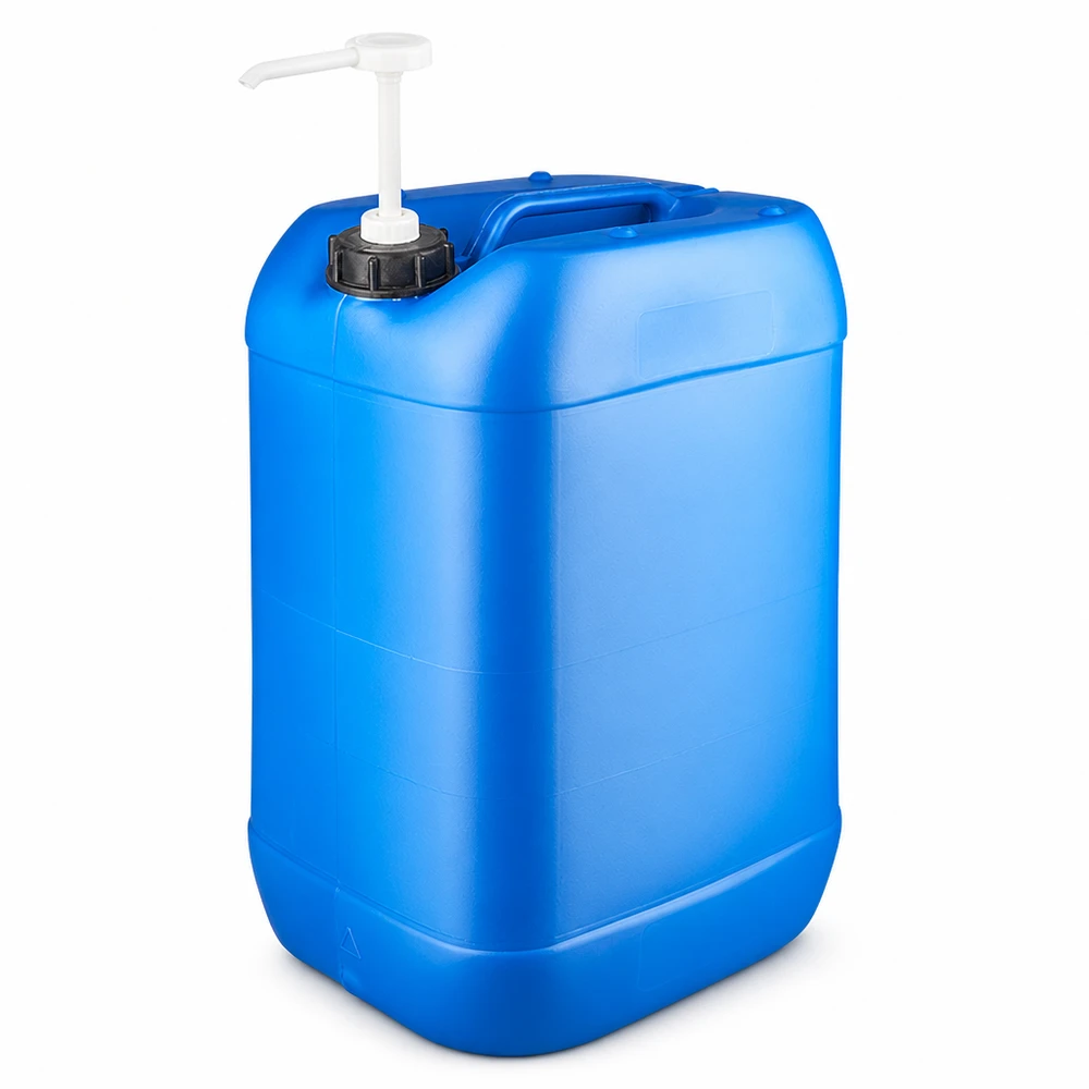Canister 25 liter blauw met doseerpomp Grote blauwe plastic jerrycan van 25 liter met ergonomische handgreep en handige doseerpomp