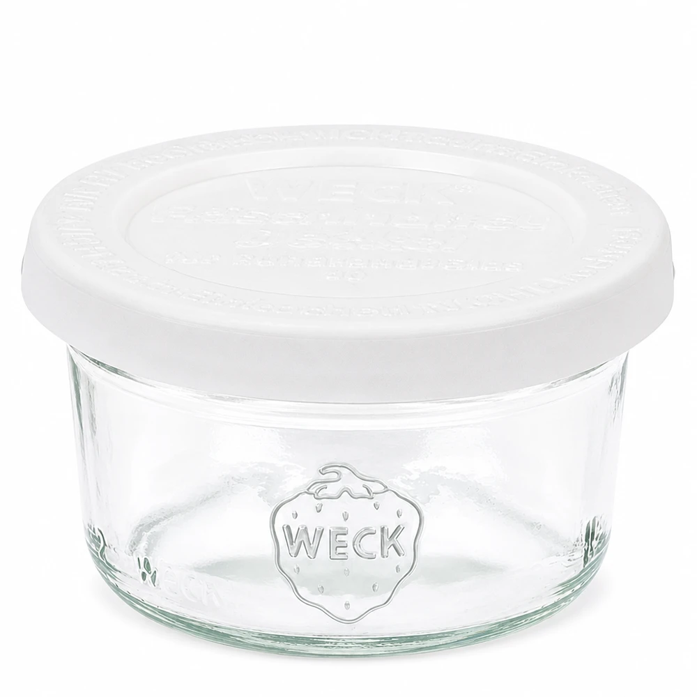 50ml stortglas met vershouddeksel WECK RR60 50ml WECK RR60 mason jar met wit glazen deksel voor conserveren en bewaren