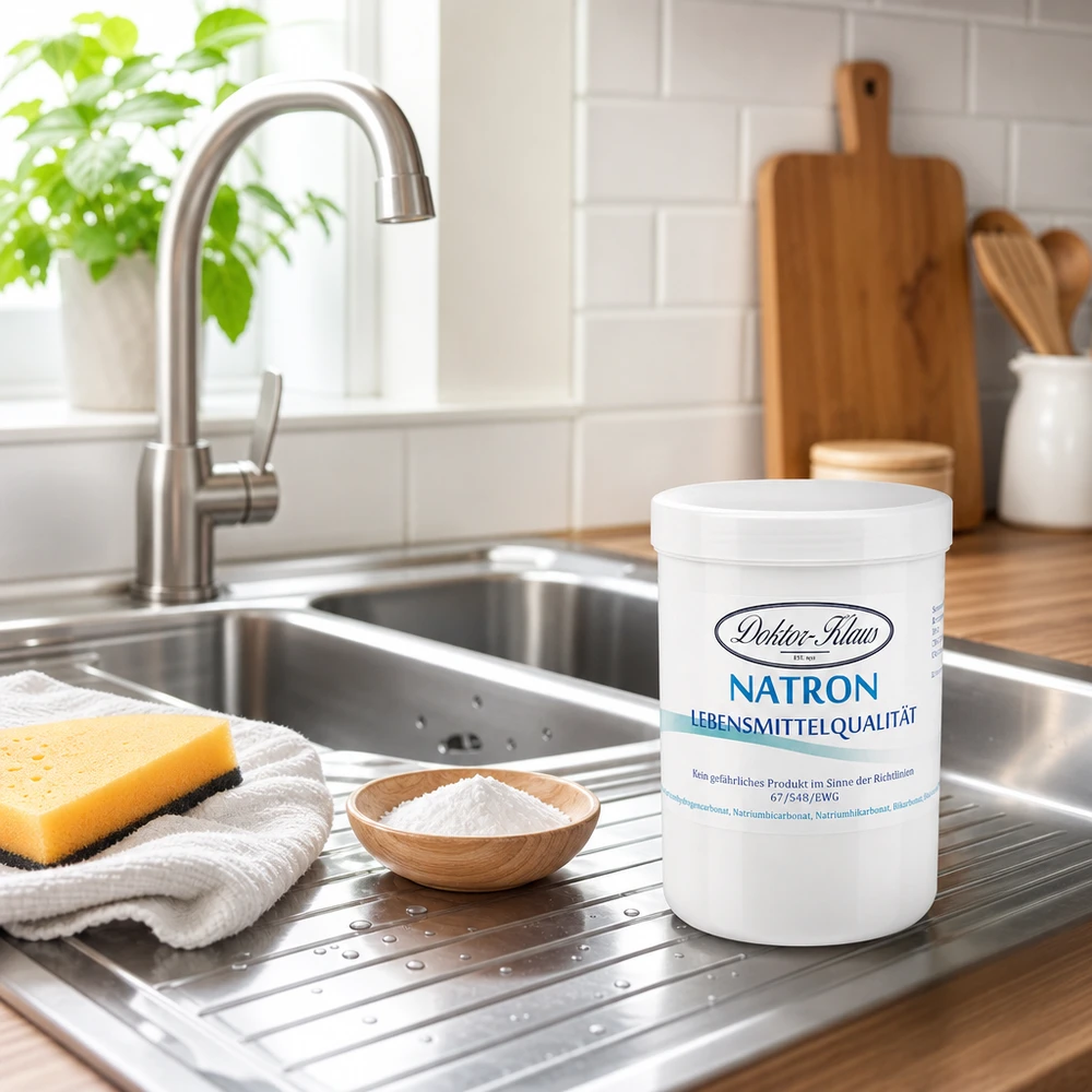 Doktor-Klaus Natron, 1000g in witte pot, levensmiddelenkwaliteit 1kg Doktor Klaus Natron umweltfreundliche Alternative zu chemischen Reinigern