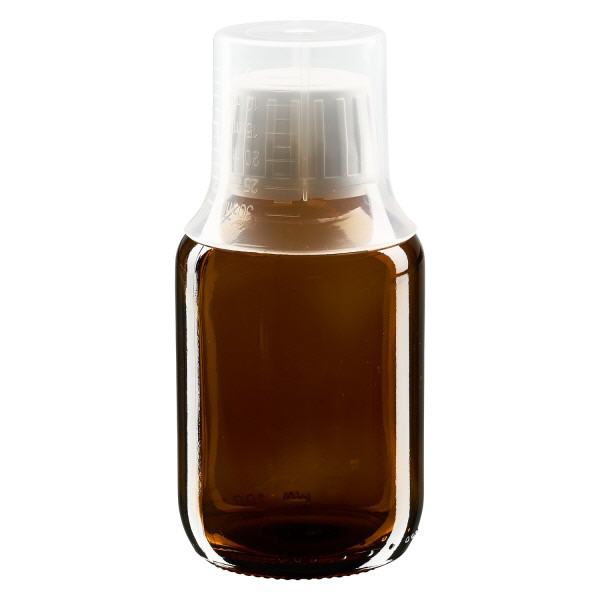 100 ml Euro-medicijnflessen met witte schroefsluiting en doseerbeker 30ml 100 ml Euro-medicijnflessen met witte schroefsluiting en doseerbeker 30ml