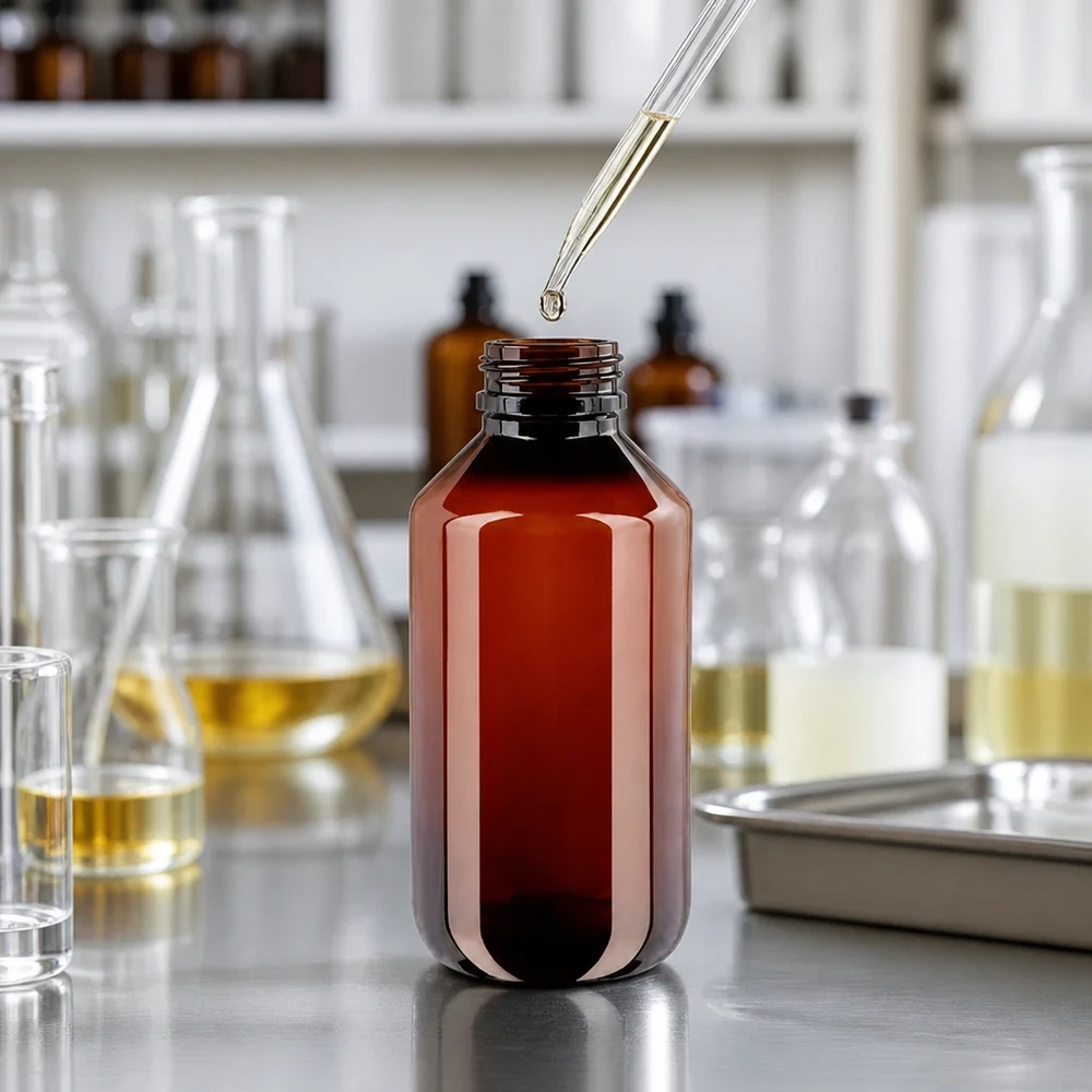 PET-fles 200ml met bruine dop Standaard Braune PET Aufbewahrungsflasche 200ml mit Standardverschluss für Laborchemikalien
