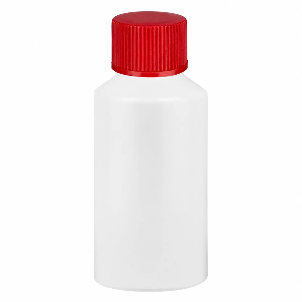 PET cilinderfles 50ml wit met schroefsluiting rood Apothekersflesje van HDPE, 50 ml, wit met rode schroefdop, geurneutraal en stevig