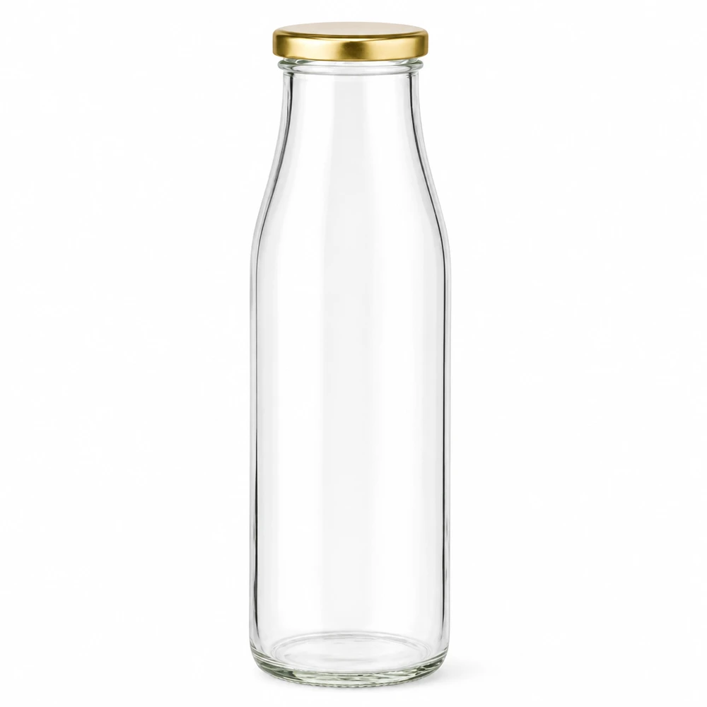 500ml glazen fles met gouden BasicSeal deksel leeg transparant voor dranken melk sap UN-gecertificeerd