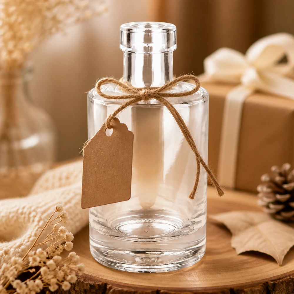 200 ml glazen fles Marie zonder sluiting UNiTWIST® Glasflasche Marie 200ml leer dekorativ mit Geschenkanhänger rustikale Herbstdeko mit Tannenzapfen und warmer Atmosphäre