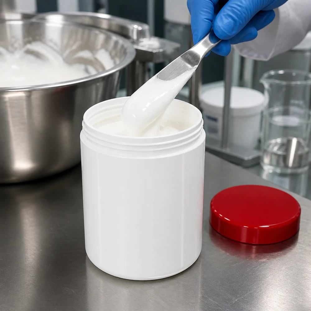 Zalfpot 20 g wit met rood schroefdeksel (PP) Voedselveilige PP-zalfpot van 20 g, wit met rode schroefdop, hygiënisch en herbruikbaar