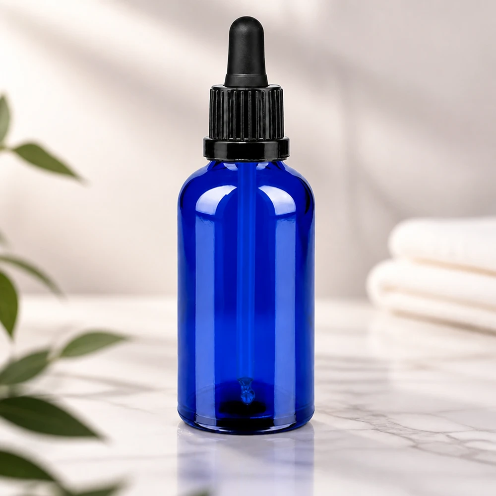 50ml pipetfles zwart OV BlueLine UT18/50 Zwarte OV-dop met druppelpipet - 50 ml BlueLine fles voor veilig bewaren
