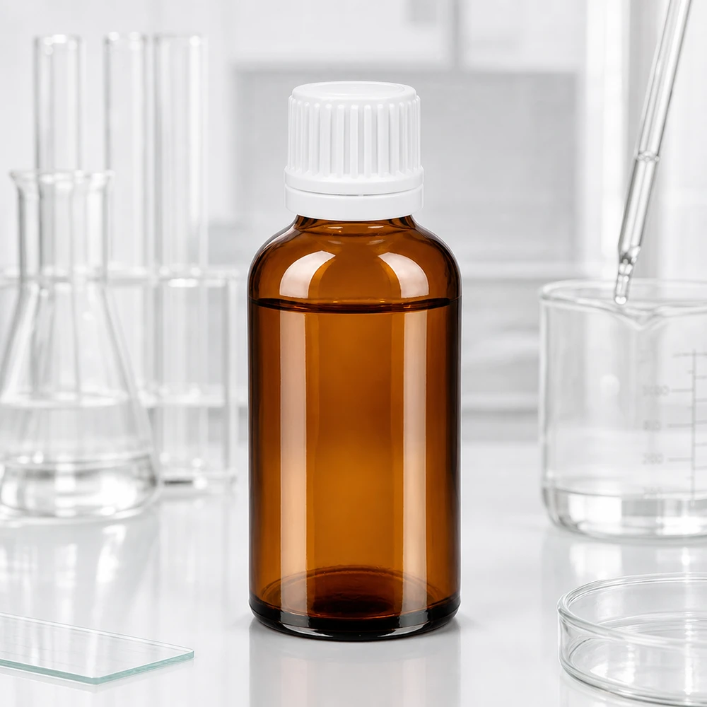 50ml Druppelflesje 0.7mm wit OV BrownLine UT18/50 Lichtbeschermde glazen fles 50ml bruin met 0,7mm druppelaar voor gevoelige stoffen en extracten