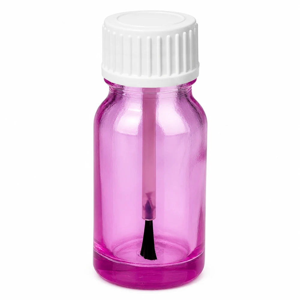 Compacte 10ml penseelflacon van violet glas met witte schroefdop