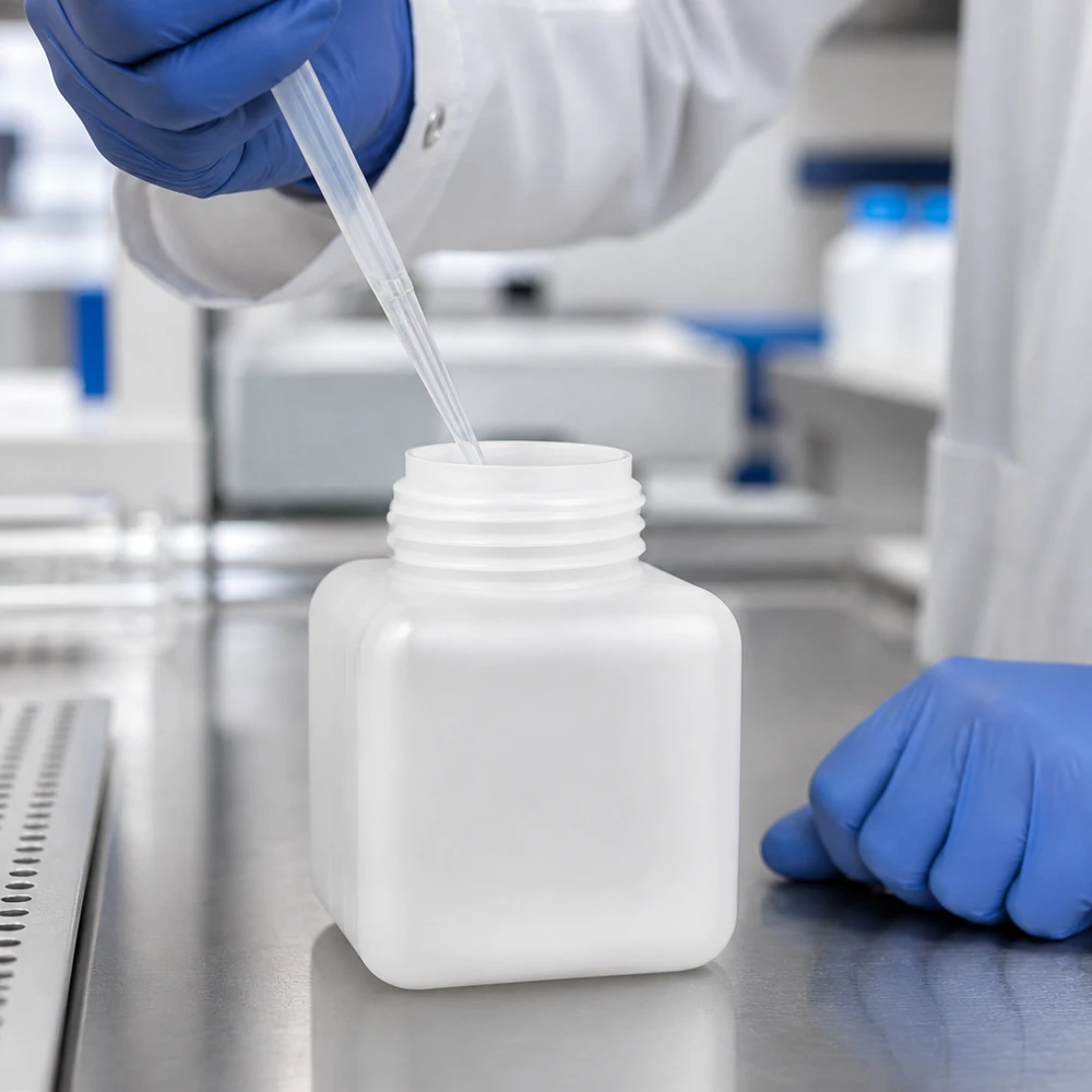 PE-HD-fles met brede hals, 500 ml, in natuurlijke kleur, voedselveilige kunststof voor laboratoriumvloeistoffen