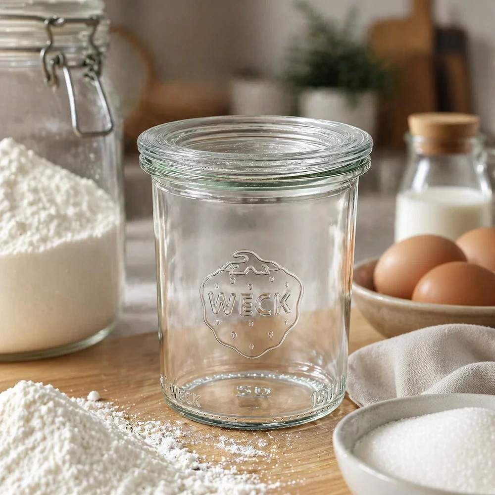 WECK 160ml RR60 lege rustieke keukenpot met bloem, eieren en melk voor conserveren en bewaren