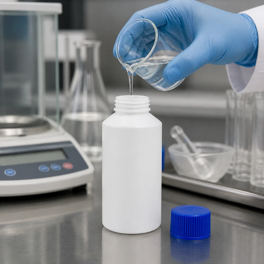 PET cilinderfles 50ml wit met schroefsluiting blauw Voedselveilige HDPE-apotheekfles van 50 ml, wit met blauwe verzegeling