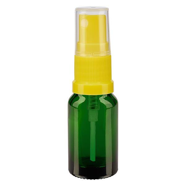 Groenen glazen flessen 10ml met geel pompverstuiver Groenen glazen flessen 10ml met geel pompverstuiver