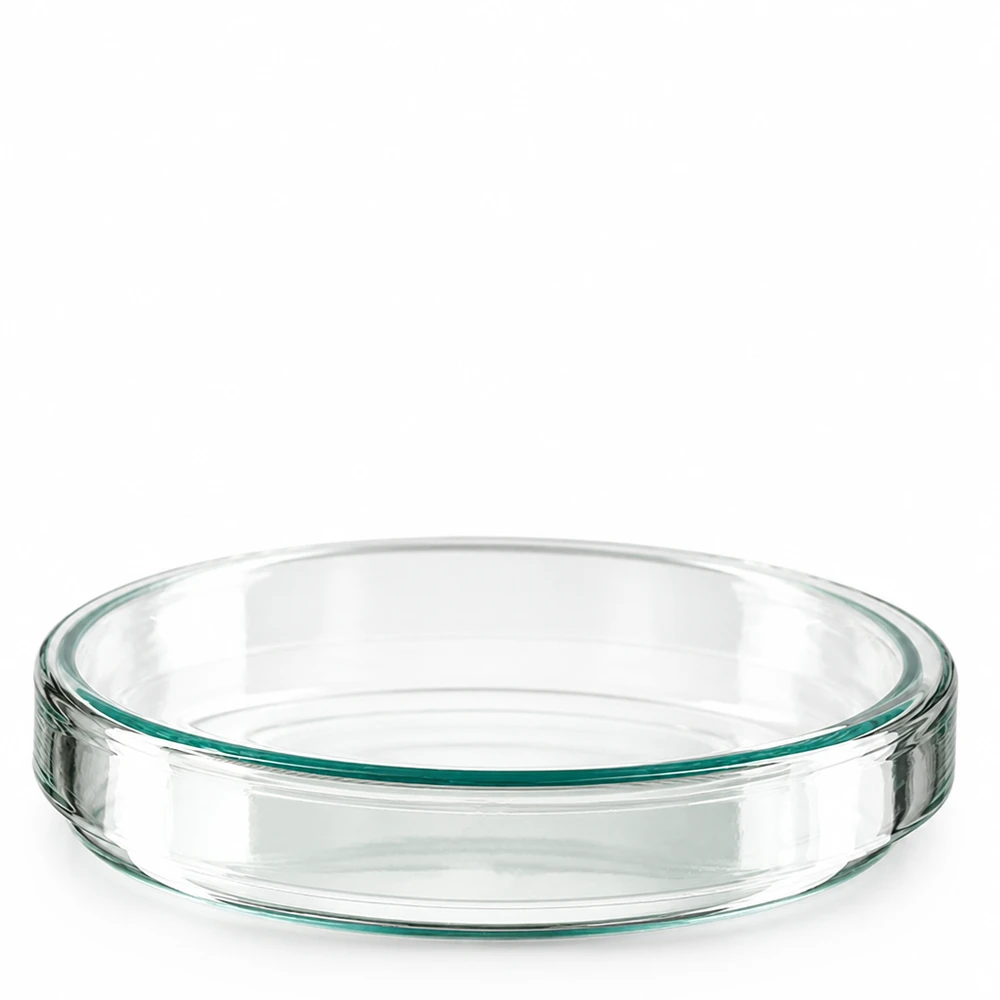 Petrischaal 100x20 mm van glas Vlakke, ronde petrischaal van glas, 100 mm, voor microbiologie en celkweek