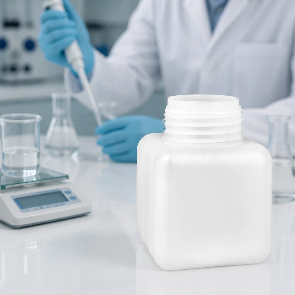Chemicaliënfles 500 ml, wijde hals Doorzichtige PE-HD-fles van 500 ml met brede hals, naturel, voor poeders, vloeistoffen en korrels