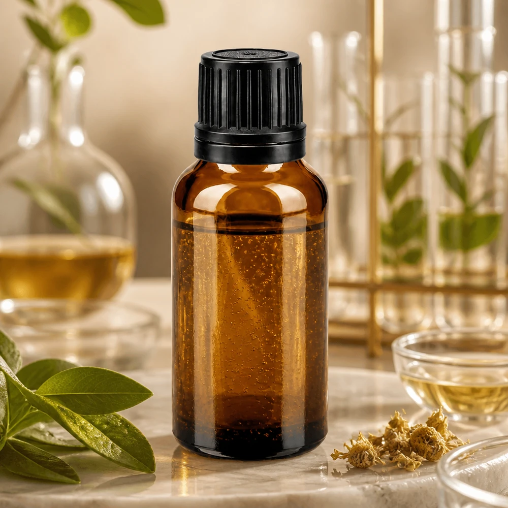 Bruinglasflesje van 20 ml met fraudebestendige sluiting voor tincturen en extracten