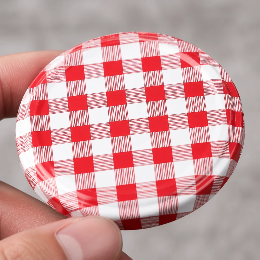 82 mm BasicSeal-deksel, ruitjesmotief rood/wit (TO82) UNiTWIST Voedselveilige schroefdeksel 82 mm TO82, rood met wit ruitjespatroon, voor inmaakpotten