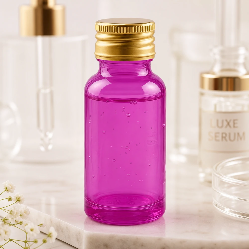 Professioneel 20ml cosmeticaflesje paars met luchtdichte gouden dop van aluminium