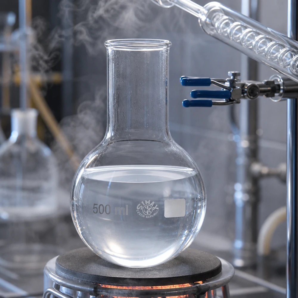 Platbodem kolf 500ml wijde hals borosilicaat met afgeronde rand Rondbodemkolf 500ml met wijde hals en laboratoriumplunjer voor professionele toepassingen in onderzoek