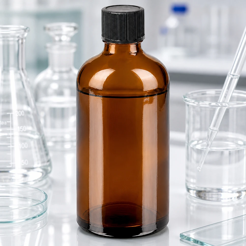 Medische 100ml amberkleurige glazen fles met hygiënische zwarte druppeldop voor operaties