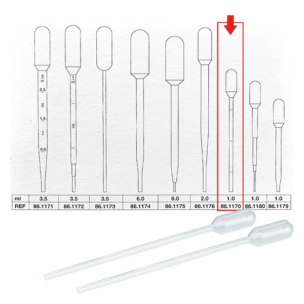 Transferpipet, nominaal volume: 1 ml, (LxB): 115 x 10 mm, stuurman Transferpipet, nominaal volume: 1 ml, (LxB): 115 x 10 mm, stuurman