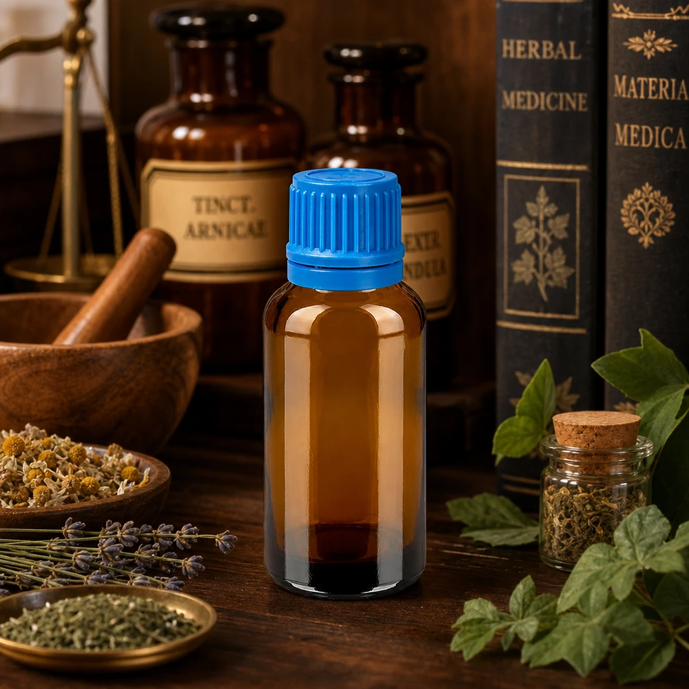 30ml praktisch bruin glazen flesje met blauw deksel, ideaal voor doe-het-zelf cosmetica en oliën