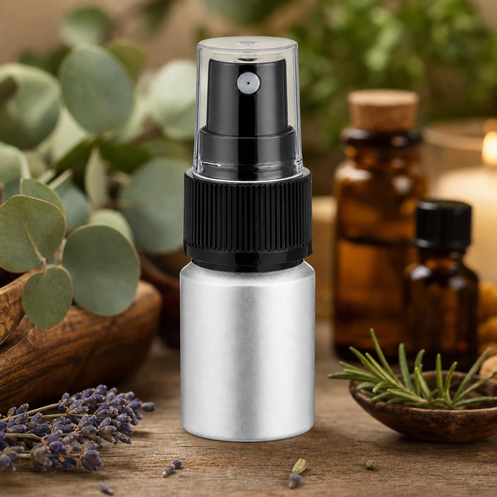 Compact aluminium flesje met fijne verstuiver 10ml inhoud mat zilveren look