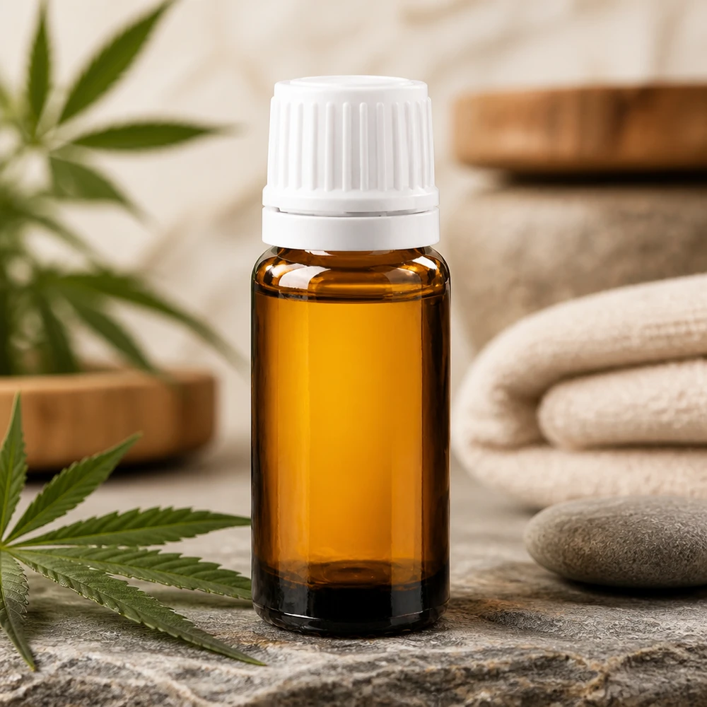 Compacte bruine glazen fles van 10 ml met witte OV-veiligheidssluiting voor tincturen en extracten