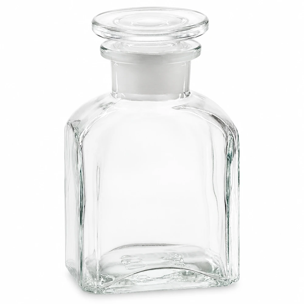 150 ml vierkante, heldere glazen laboratoriumfles met luchtdichte glazen stop
