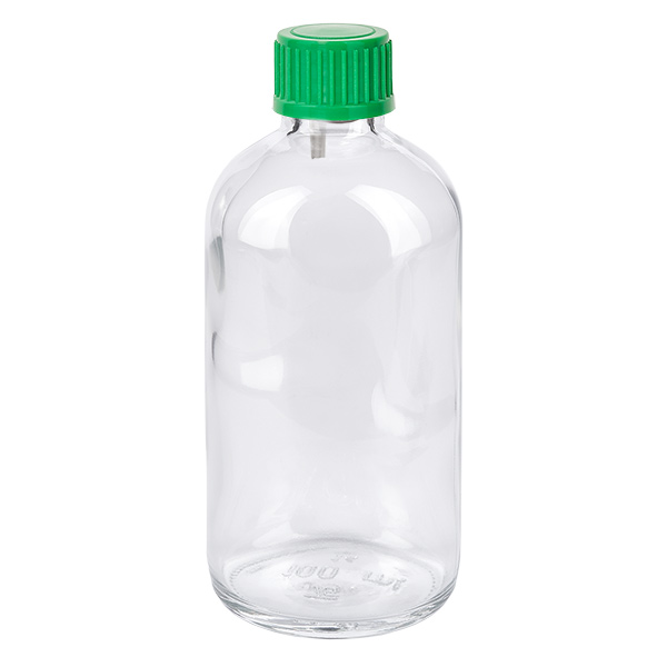 100ml druppelflesje 0.8mm groen STD ClearLine UT18/100 100 ml druppelfles van helder glas met groene schroefdop ClearLine UT18