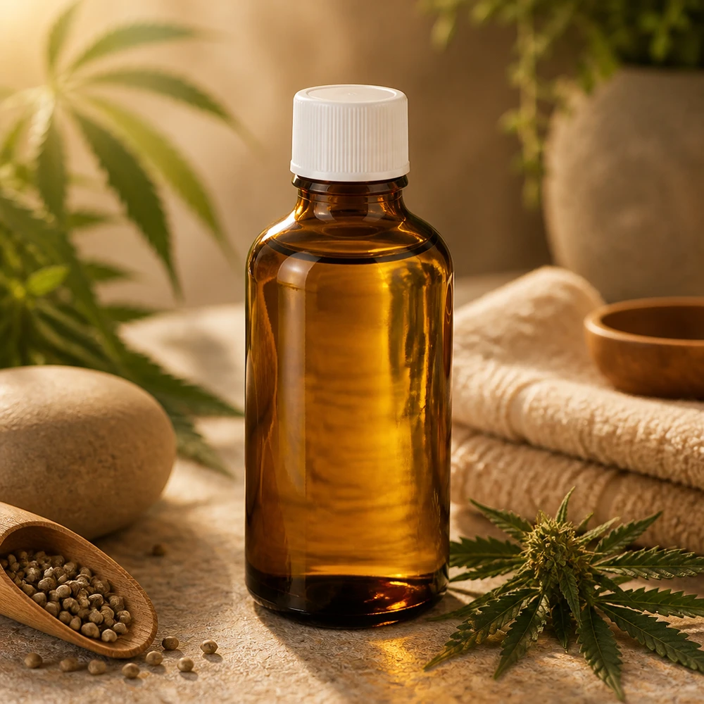 Klein amberkleurig glazen flesje van 50 ml met witte dop, ideaal voor cosmetica en natuurlijke geneesmiddelen