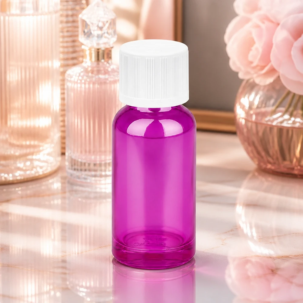 20ml flesje 11mm schroefdop wit standaard kindveilige PurpleLine UT18/20 Praktische kleine glazen fles 20ml in Purple Line look met veilig sluitsysteem