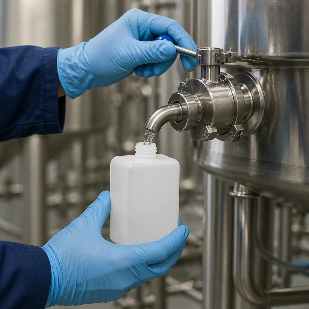 Chemicaliënfles 1500 ml, nauwe hals Witte PE-HD-fles met smalle hals, 1500 ml, GL 32, bestand tegen chemicaliën, voor monstername in de procesindustrie