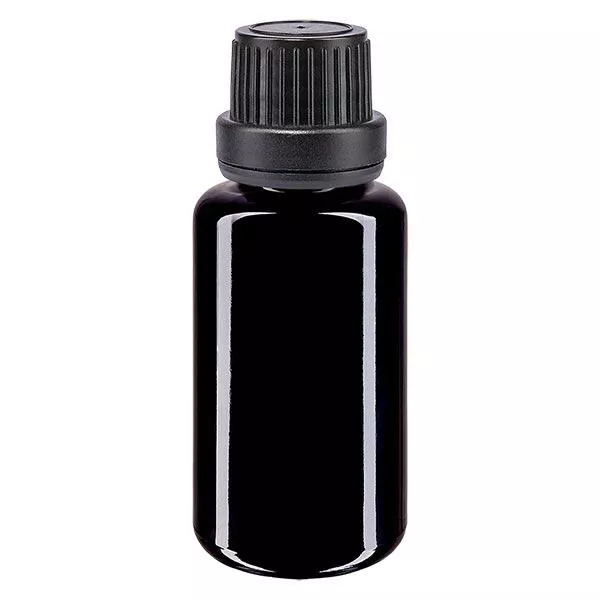 Apothekersfles viol. 20ml schroefdop zwart dicht OV Apothekersfles viol. 20ml schroefdop zwart dicht OV