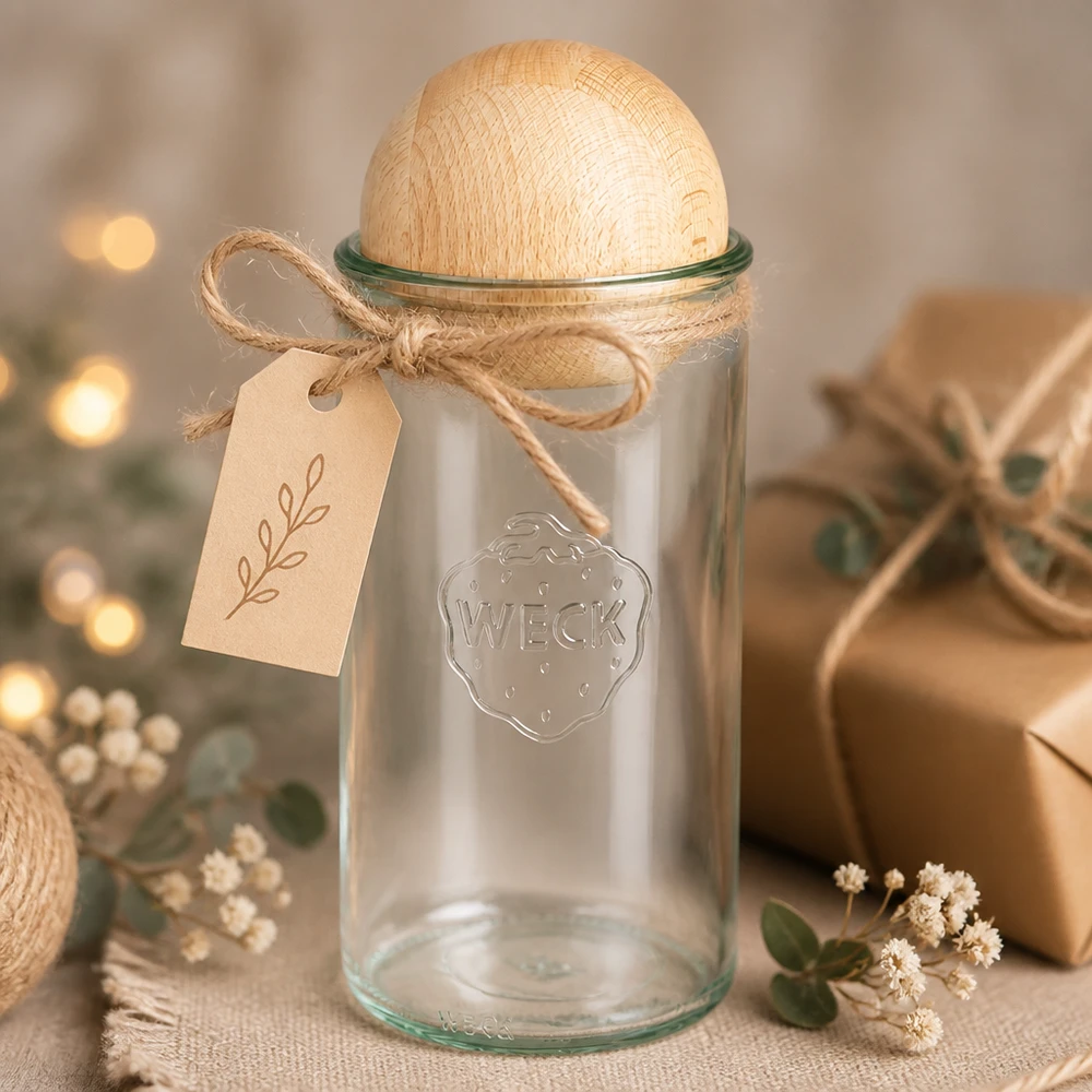 WECK inmaakpot 1590ml RR100 met beukenhouten bol als cadeau-idee met hanger in een gezellige decoratieve sfeer