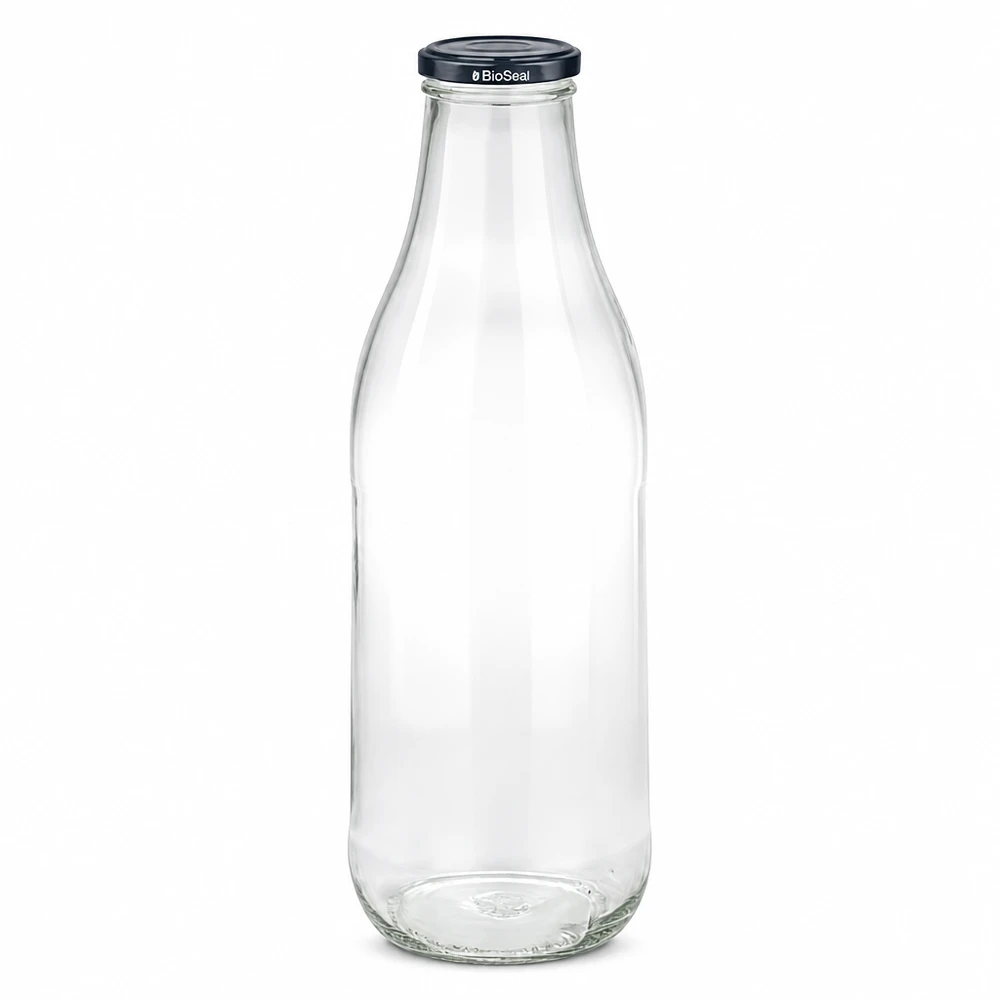 1000ml glazen fles met zwart BioSeal deksel leeg transparant melkfles sapfles duurzaam