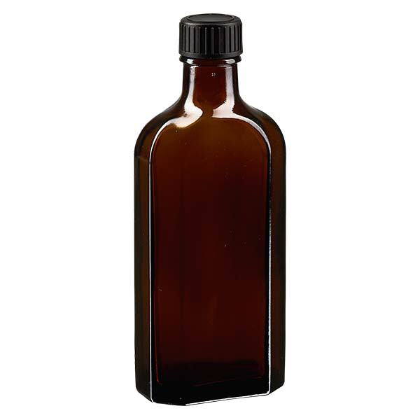 150 ml bruine meplatfles met DIN 22 monding, inclusief schroefsluiting DIN 22 zwart van LKD 150 ml bruine meplatfles met DIN 22 monding, inclusief schroefsluiting DIN 22 zwart van LKD