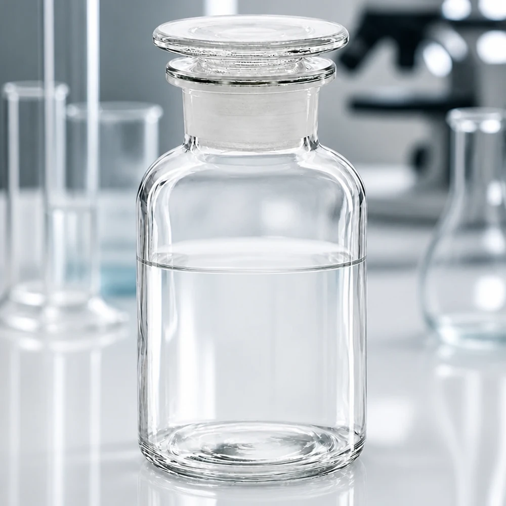 Ronde voorraadfles van 250 ml van helder glas met een brede opening en een opzetstop