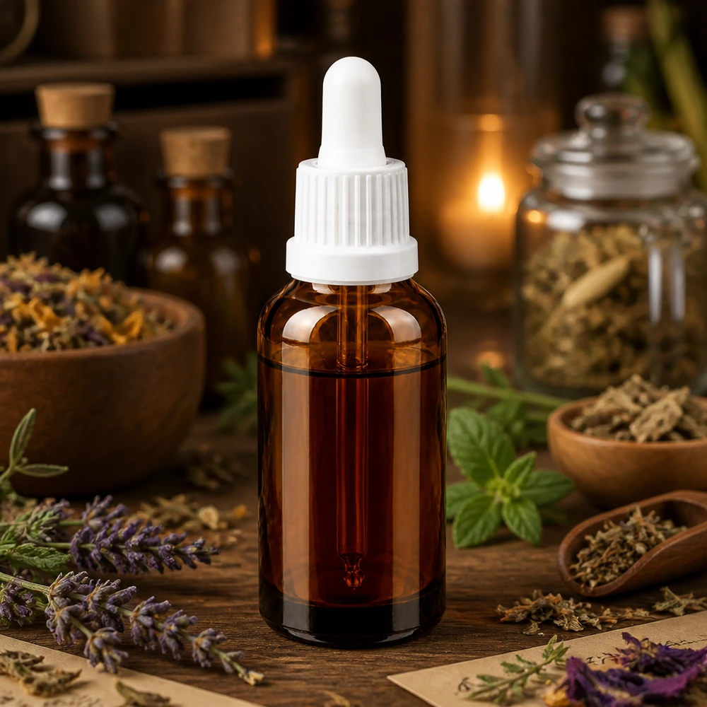 Amberkleurige glazen fles 30ml met geïntegreerde pipet voor homeopathische toepassingen