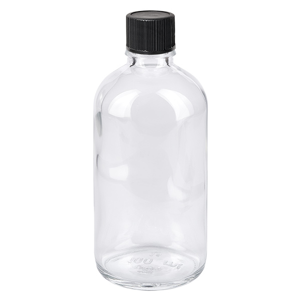 100ml druppelfles 1mm zwart STD ClearLine UT18/100 Doorzichtige glazen fles van 100 ml met zwarte schroefdop ClearLine-druppelfles UT18