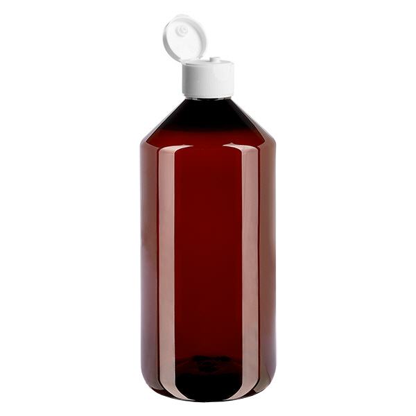PET fles 1000ml met witte flip-top dop. PET fles 1000ml met witte flip-top dop.
