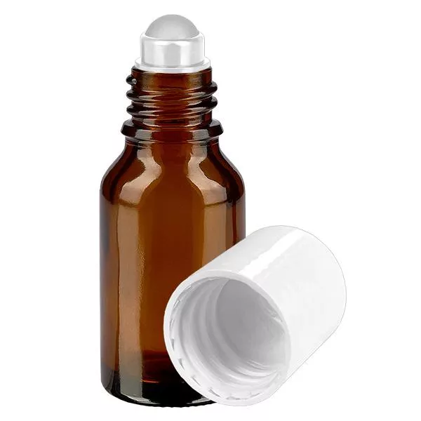 Apothekersflesje bruin 15ml roll-on dop wit Apothekersflesje bruin 15ml roll-on dop wit