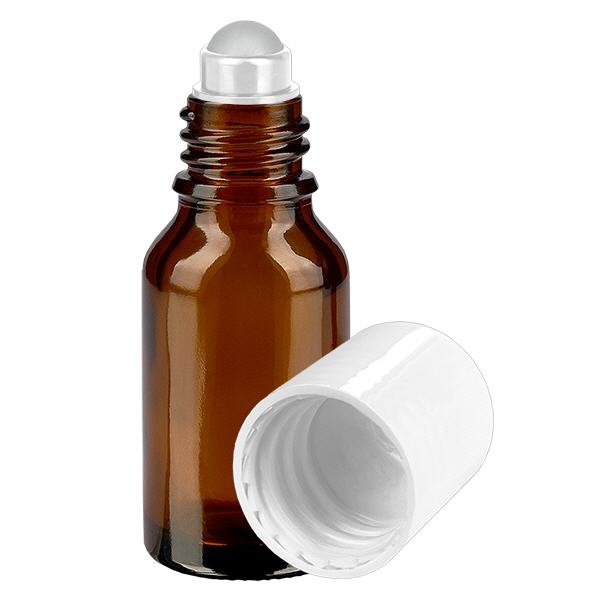 Apothekersflesje bruin 15ml roll-on dop wit Apothekersflesje bruin 15ml roll-on dop wit